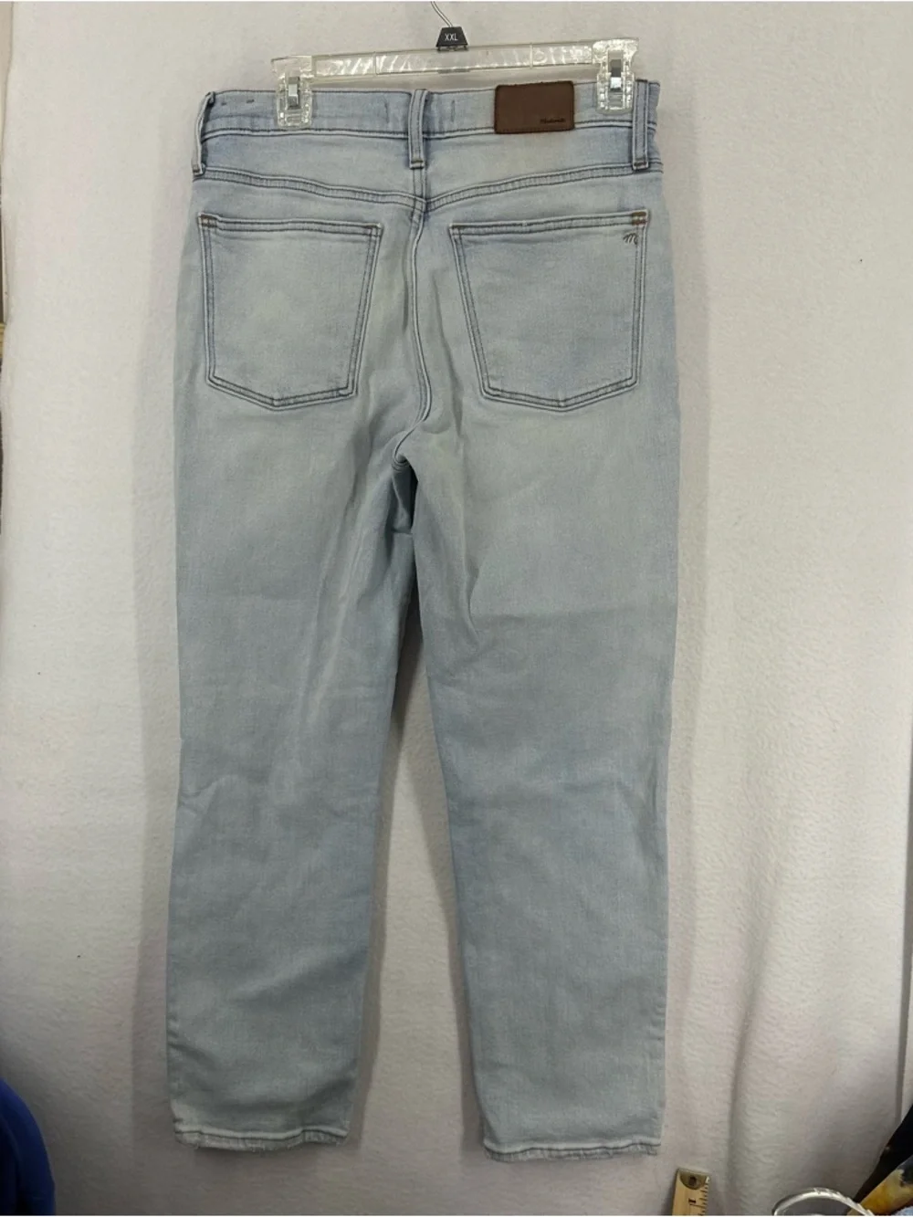 Madewell Mid Rise Classic Straight Light Wash Distressed Jeans 28